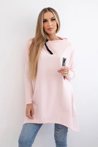 Bluza oversize z asymetrycznymi bokami pudrowy róż