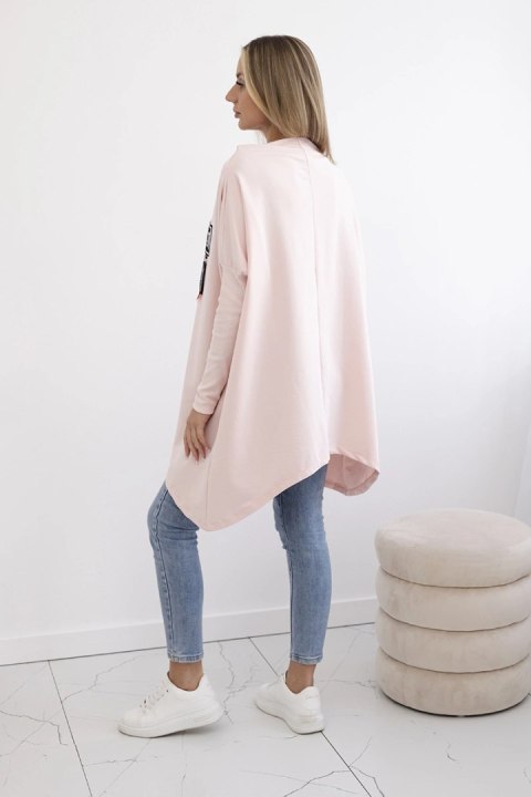 Bluza oversize z asymetrycznymi bokami pudrowy róż