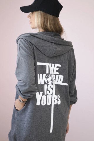 Bluza z nadrukiem "The world is yours" grafitowa