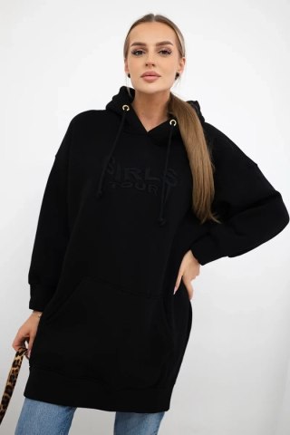 Bluza ocieplana z haftowanym napisem oversize czarna