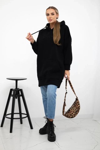 Bluza ocieplana z haftowanym napisem oversize czarna