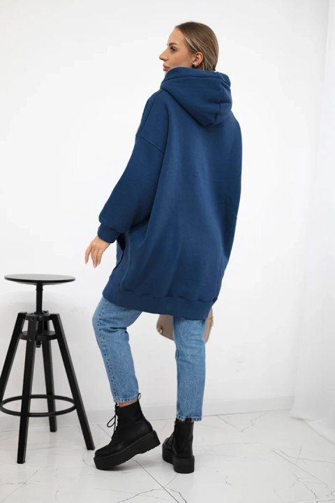 Bluza ocieplana z haftowanym napisem oversize jeansowa