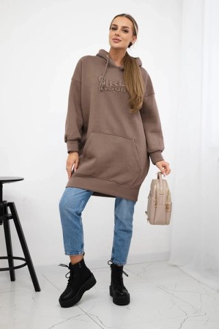 Bluza ocieplana z haftowanym napisem oversize mocca