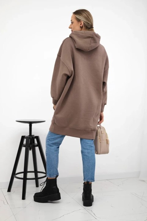 Bluza ocieplana z haftowanym napisem oversize mocca