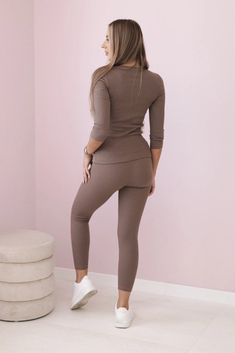 Komplet prążkowany bluzka + legginsy mocca