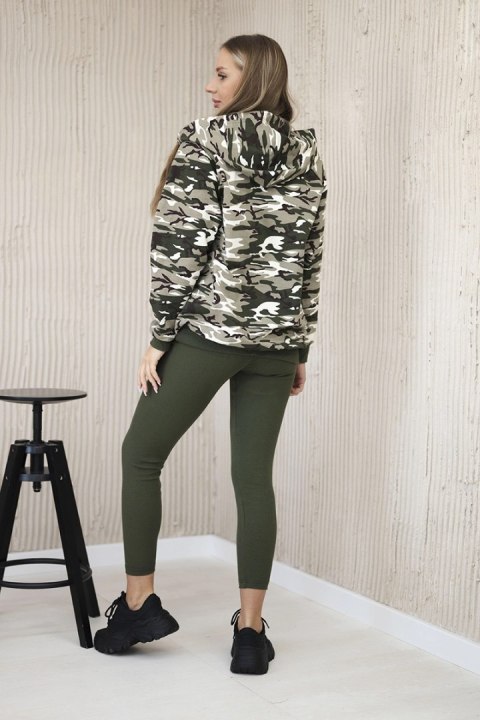 Komplet 3-częściowy moro bluza, top i legginsy khaki + ecru