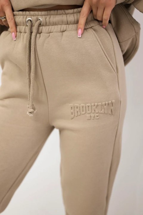 Komplet bawełniany ocieplany bluza + spodnie Brooklyn jasny beżowy