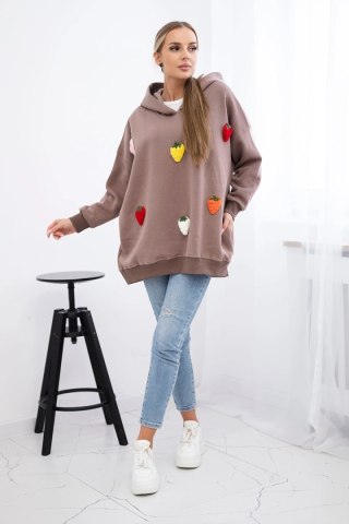 Bluza ocieplana z motywem truskawek mocca