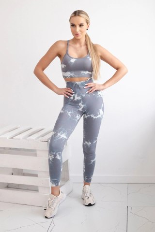 Komplet fitness top + legginsy push up szary + biały