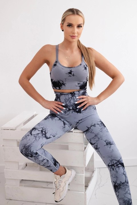 Komplet fitness top + legginsy push up szary + czarny