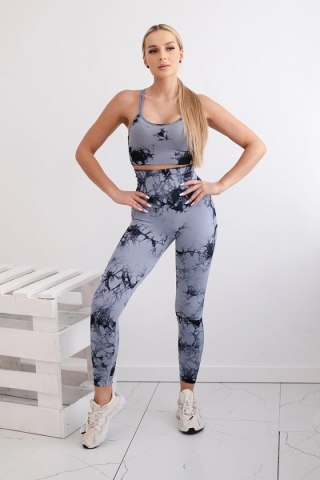 Komplet fitness top + legginsy push up szary + czarny