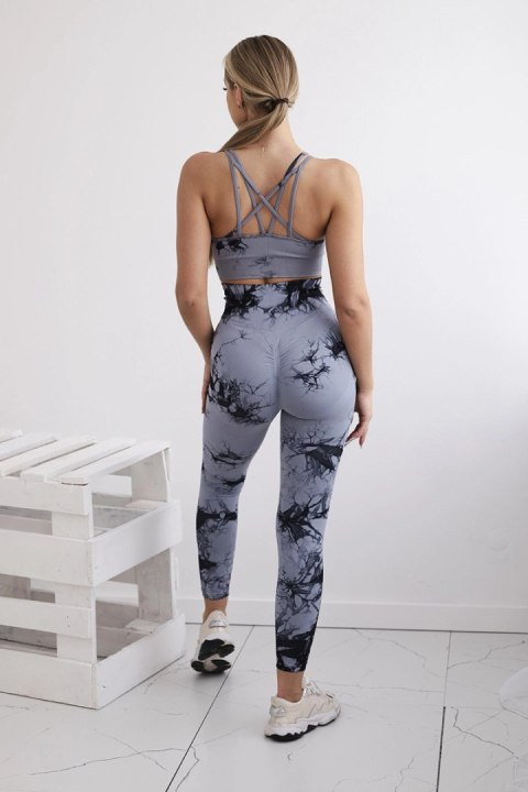 Komplet fitness top + legginsy push up szary + czarny