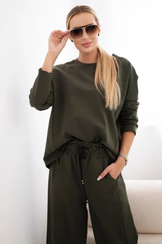 Komplet Punto Milano Winter bluza + spodnie z szeroką nogawką khaki