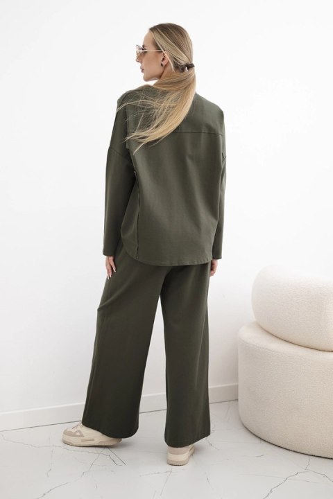 Komplet Punto Milano Winter bluza + spodnie z szeroką nogawką khaki