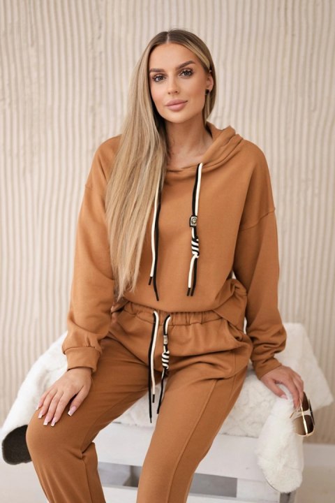 Komplet bawełniany bluza z kapturem + spodnie camelowy Komplet bawełniany bluza z kapturem + spodnie camelowy