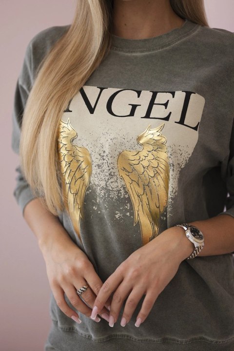 Komplet bawełniany dekatyzowany Angel bluza + spodnie khaki