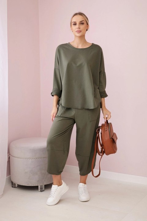 Komplet bawełniany bluza + spodnie jasny khaki