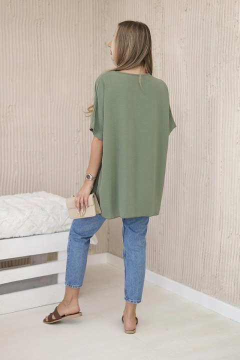 Bluzka oversize z wisiorkiem jasny khaki