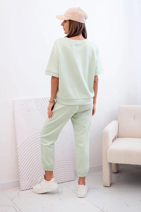 Komplet damski z wiskozy z krótkim rękawem i spodniami jasny miętowy