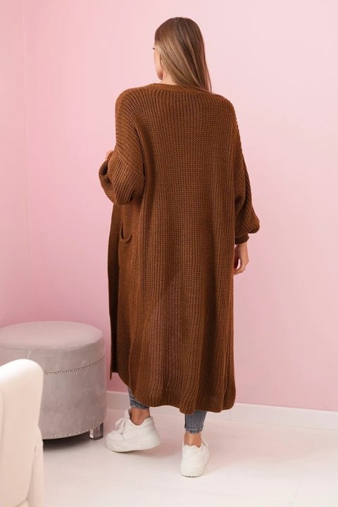 Sweter długi kardigan ciemny camelowy