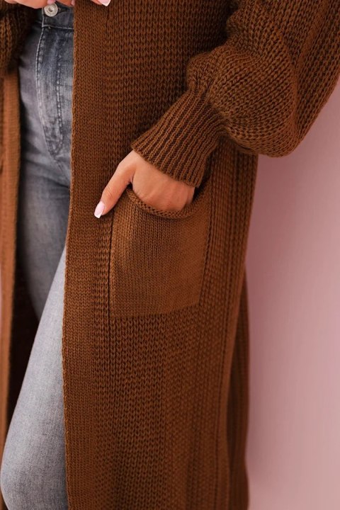 Sweter długi kardigan ciemny camelowy