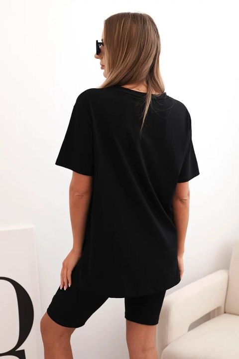 Komplet damski bawełniany z krótkim rękawem i szortami czarny