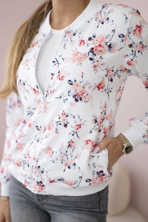 Bluza damska w kwiaty na zamek biała Bluza damska w kwiaty na zamek biała