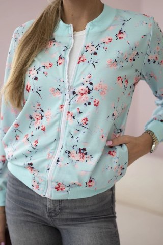 Bluza damska w kwiaty na zamek jasno miętowa