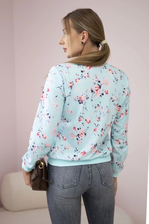 Bluza damska w kwiaty na zamek jasno miętowa Bluza damska w kwiaty na zamek jasno miętowa