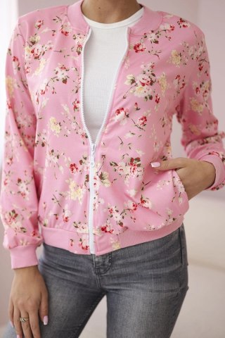 Bluza damska w kwiaty na zamek różowa