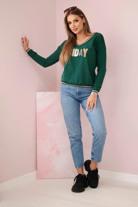 Bluza damska z napisem z cekinami zielona Bluza damska z napisem z cekinami zielona