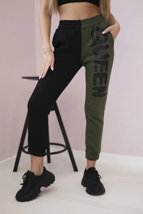 Spodnie damska dresowe z napisem QUEEN khaki Spodnie damska dresowe z napisem QUEEN khaki