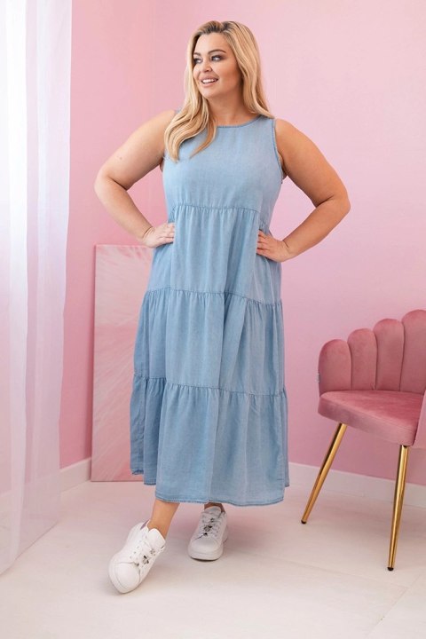 Sukienka damska Plus Size z lyocellu rozkloszowana z falbanami jasno jeansowa Sukienka damska Plus Size z lyocellu rozkloszowana z falbanami jasno jeansowa