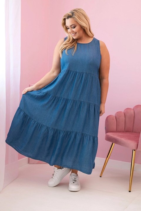 Sukienka damska Plus Size z lyocellu rozkloszowana z falbanami jeansowa Sukienka damska Plus Size z lyocellu rozkloszowana z falbanami jeansowa