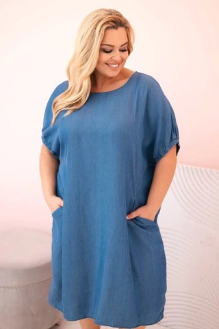 Sukienka damska Plus Size z lyocellu z marszczeniami i kieszeniami jeansowa