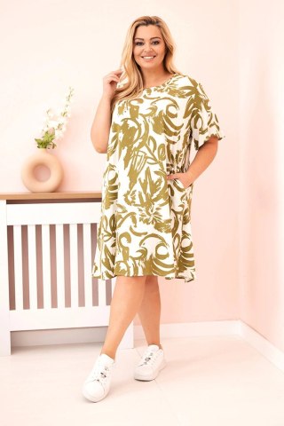 Sukienka damska Plus Size z wiskozy z abstrakcyjnym wzorem oliwkowa