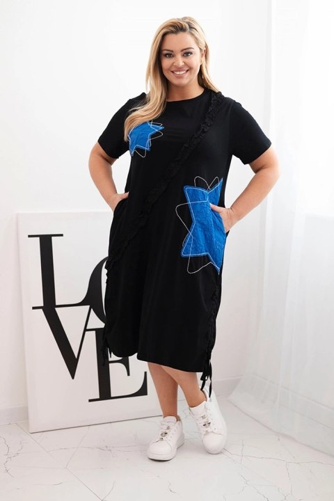 Sukienka damska bawełniana Plus Size z gwiazdami czarny + chabrowy Sukienka damska bawełniana Plus Size z gwiazdami czarny + chabrowy