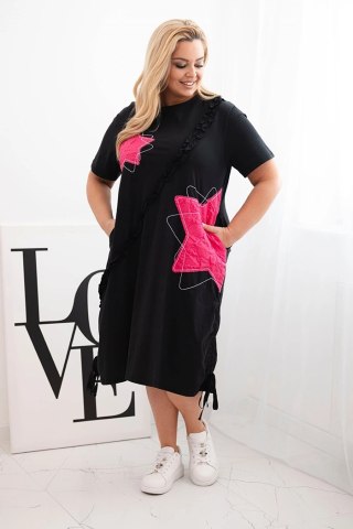 Sukienka damska bawełniana Plus Size z gwiazdami czarny + różowy