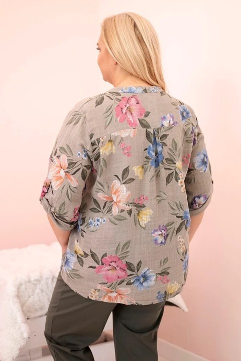 Bluzka damska Plus Size bawełniana w kwiaty fango Bluzka damska Plus Size bawełniana w kwiaty fango