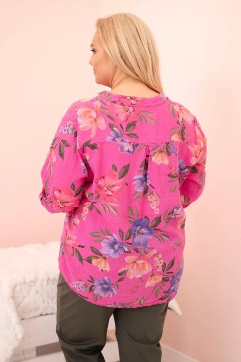 Bluzka damska Plus Size bawełniana w kwiaty różowa Bluzka damska Plus Size bawełniana w kwiaty różowa