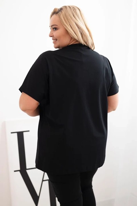Bluzka damska bawełniana Plus Size z cekinowym napisem czarna Bluzka damska bawełniana Plus Size z cekinowym napisem czarna