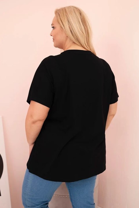 Bluzka damska bawełniana Plus Size z nadrukiem Day Dream czarny + granatowy