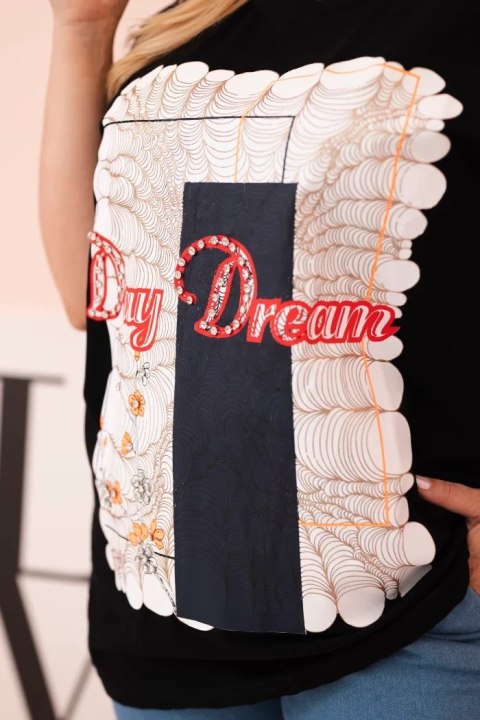 Bluzka damska bawełniana Plus Size z nadrukiem Day Dream czarny + granatowy