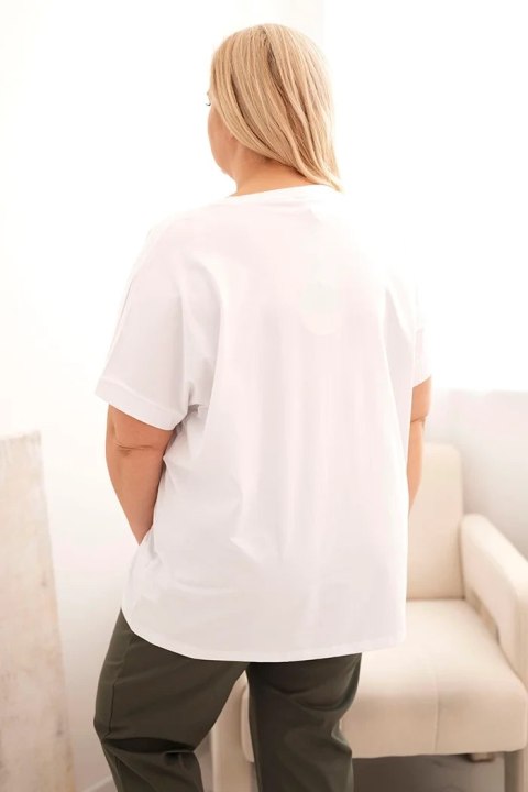 Bluzka damska bawełniana Plus Size ze złotym nadrukiem z brokatem biala Bluzka damska bawełniana Plus Size ze złotym nadrukiem z brokatem biala
