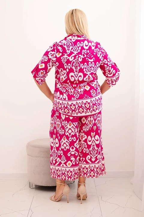 Komplet damski Plus Size wiskozowy z geometrycznym nadrukiem fuksja Komplet damski Plus Size wiskozowy z geometrycznym nadrukiem fuksja