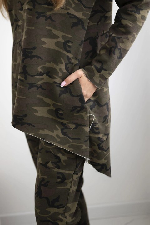 Komplet damski z kapturem i printem moro khaki + zielony Komplet damski z kapturem i printem moro khaki + zielony