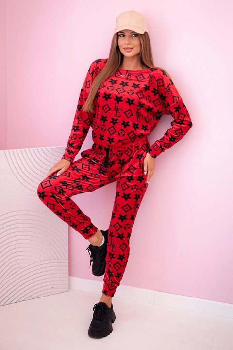 Komplet damski z weluru w monogram czerwony Komplet damski z weluru w monogram czerwony