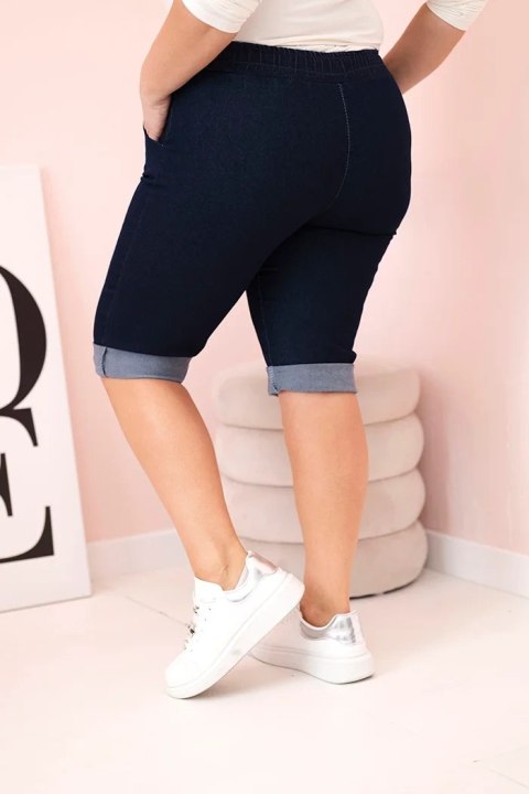 Spodenki damskie bawełniane Plus Size z wiązaniem ciemno jeansowe