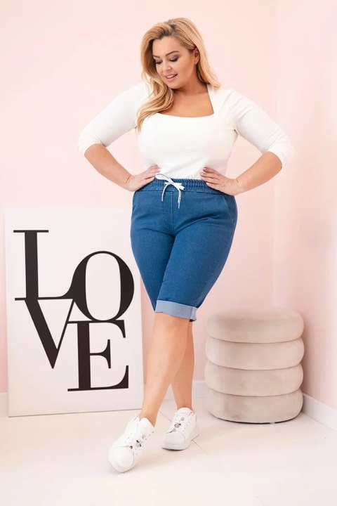 Spodenki damskie bawełniane Plus Size z wiązaniem jeansowe Spodenki damskie bawełniane Plus Size z wiązaniem jeansowe