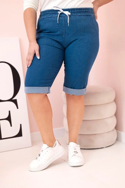 Spodenki damskie bawełniane Plus Size z wiązaniem jeansowe Spodenki damskie bawełniane Plus Size z wiązaniem jeansowe
